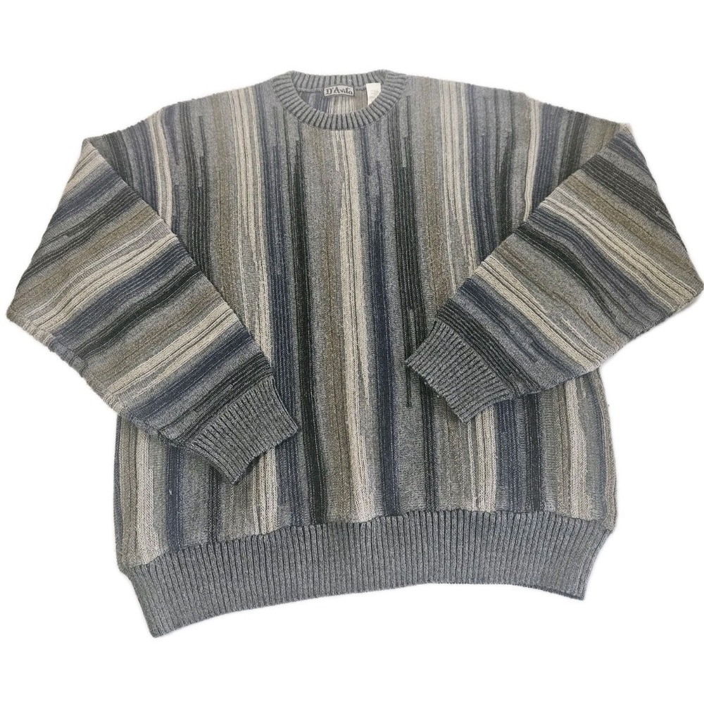 Vintage D'Avila Sweater Mens Size Large Striped Wool Blend Lightweight